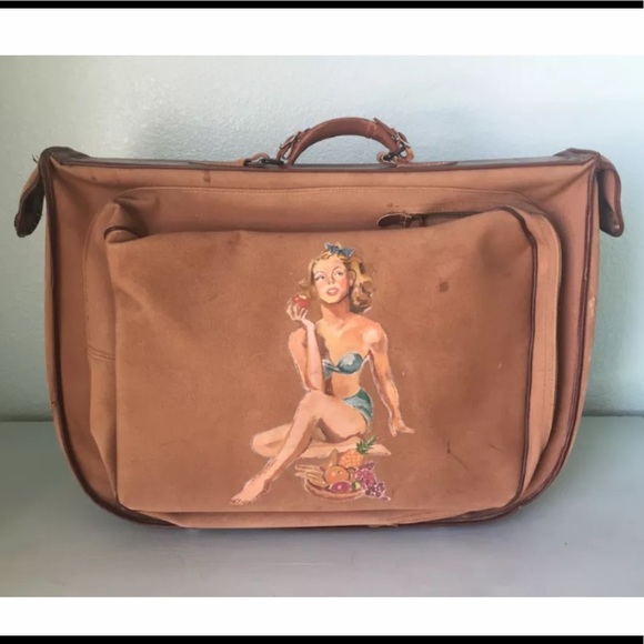 Vintage US Army WW2 Bag-Pinup-Hand-Painted-1940s